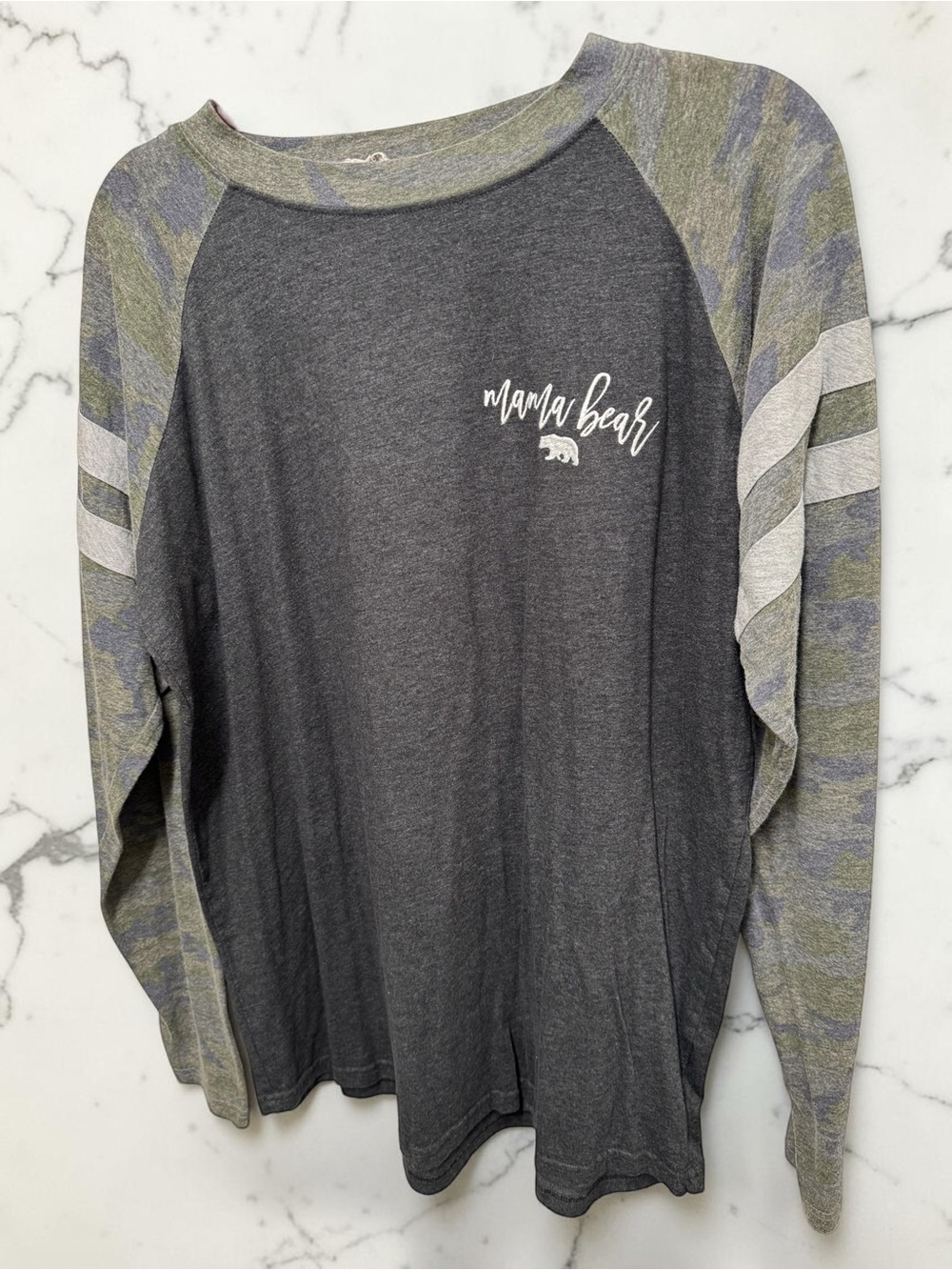 ✨Mama Bear Long Sleeve Tee - Charcoal with Camo Sleeves✨